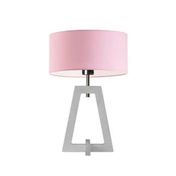 Lampka nocna Clio glamour z abażurem jasny różowy i białą drewnianą podstawą do sypialni