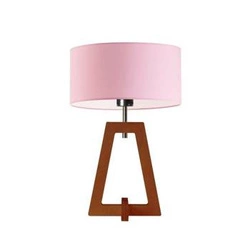 Lampka nocna Clio glamour z jasnoróżowym abażurem i mahoniową drewnianą podstawą do sypialni