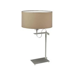 Lampka nocna do sypialni Alaska nowoczesna beżowa z abażurem na srebrnym stelażu 55 cm