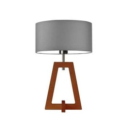 Lampka nocna Clio glamour z szarym abażurem i mahoniową podstawą do sypialni LYSNE