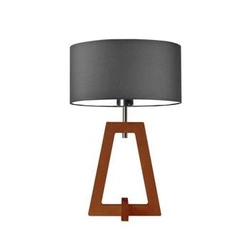 Lampka nocna Clio glamour z abażurem grafitowym i drewnianą podstawą mahoniową do sypialni