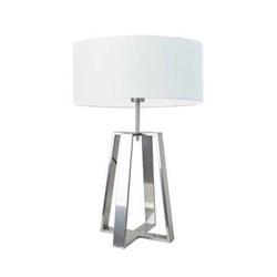 Lampka nocna do sypialni LYSNE THOR nowoczesna biała z abażurem na srebrnym stelażu 61 cm