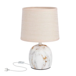 Lampka nocna Adelina nowoczesna ceramiczna beżowy abażur do sypialni i salonu marmur