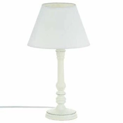 Lampka nocna do sypialni Leo Atmosphera biała klasyczna z abażurem i drewnianą podstawą 36 cm
