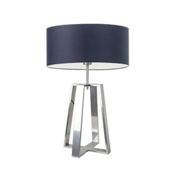 Lampka nocna do sypialni Thor granatowa nowoczesna z abażurem na srebrnym stelażu LYSNE