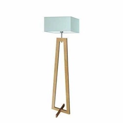 Lampa stojąca do salonu Jawa miętowa nowoczesna z abażurem i dębowym stelażem Lysne