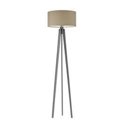 Lampa stojąca do salonu Miami glamour trójnóg drewniana z beżowym abażurem Lysne personalizowana