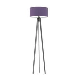 Lampa stojąca do salonu Miami trójnóg glamour fioletowa z abażurem drewniana Lysne