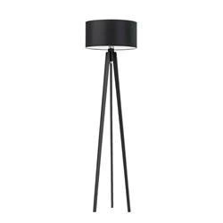 Lampa stojąca do salonu glamour MIAMI czarna z abażurem i drewnianym trójnogiem personalizowana