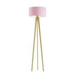 Lampa podłogowa trójnóg glamour MIAMI Lysne różowa z abażurem dębowy stelaż do salonu