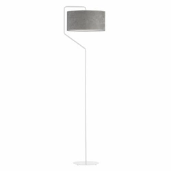 Lampa stojąca do salonu TESALLIA szara nowoczesna z welurowym abażurem glamour Lysne 156 cm