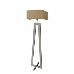 Lampa podłogowa JAWA beżowa z abażurem, drewniana nowoczesna do salonu Lysne 138 cm
