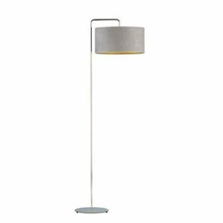Lampa stojąca do salonu BOLIVIA GOLD Lysne szara nowoczesna z welurowym abażurem glamour