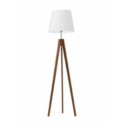 Lampa podłogowa drewniana ARUBA biała z abażurem trójnóg glamour do salonu Lysne