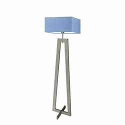 Lampa stojąca do salonu JAWA Lysne niebieska nowoczesna drewniana z abażurem 138 cm