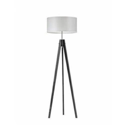 Lampa podłogowa drewniana z abażurem HAITI jasny szary do salonu i sypialni glamour