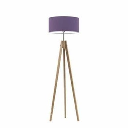 Lampa stojąca do salonu HAITI Lysne glamour drewniana z abażurem fioletowym 138 cm