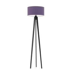 Lampa stojąca do salonu Miami trójnóg glamour abażur fioletowy drewniana hebanowa Lysne