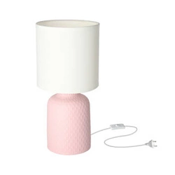 Lampa stołowa Iner nowoczesna ceramiczna różowa z abażurem do sypialni i salonu 32 cm