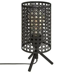 Lampka nocna Katel czarna metalowa z technorattanu do sypialni, nowoczesna lampa stołowa