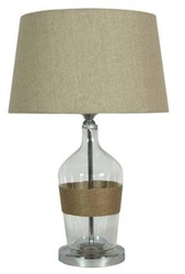 Lampa stołowa Eco 3 boho beżowa ze szklana podstawą i abażurem do sypialni lub salonu