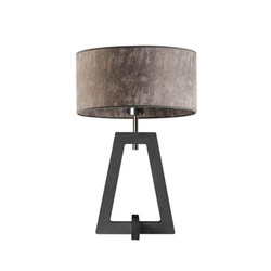Lampka nocna Clio szara z abażurem glamour, nowoczesna drewniana do sypialni LYSNE 47 cm