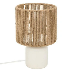 Lampka nocna Koby biała boho do sypialni z naturalnym abażurem