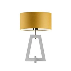 Lampka nocna do sypialni Clio glamour z abażurem musztardowym i białą drewnianą podstawą LYSNE