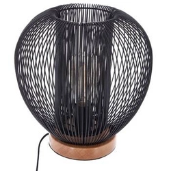 Lampka nocna Noda czarna nowoczesna z drewnianą podstawą do sypialni i salonu Atmosphera