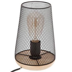 Lampka nocna Zely czarna metalowa z drewnem industrialna do sypialni i salonu Atmosphera
