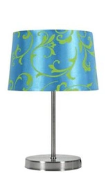 Nowoczesna lampka nocna Arosa z niebieskim abażurem metalowa do sypialni lub salonu 34 cm
