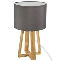 Lampka nocna Molu klasyczna szara z drewnianą podstawą do sypialni i salonu Atmosphera