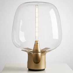 Lampa stołowa FATA nowoczesna szklana transparentna złota 35 cm do salonu i sypialni