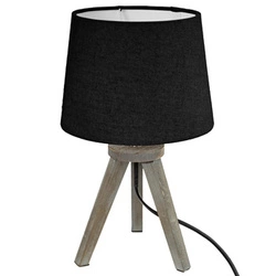 Lampka nocna do sypialni Atmosphera Mini nowoczesna czarna z drewnianą podstawą abażur 30,5 cm