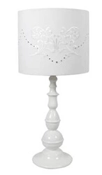 Lampka nocna do sypialni Lans biała klasyczna z abażurem nowoczesna lampa stołowa 53 cm