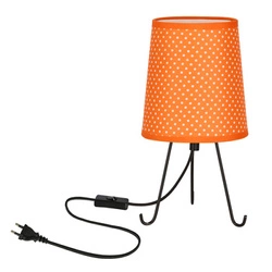 Lampka nocna do sypialni Smally nowoczesna czarna z pomarańczowym abażurem w kropki 30 cm