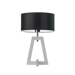 Lampka nocna Clio czarna z abażurem glamour, drewniana biała podstawa do sypialni LYSNE