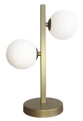 Nowoczesna lampa stołowa Kama złoto-biała glamour do salonu i sypialni metal szkło 42 cm