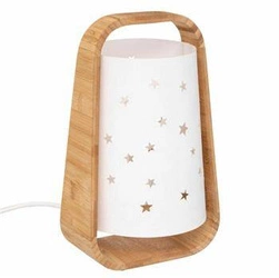 Lampka nocna Cut Star biała boho z bambusową podstawą i papierowym kloszem do sypialni 27cm
