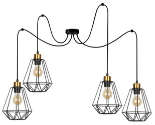 Lampa wisząca Primo p czarna i złota 4-punktowa loftowa do salonu i nad stół