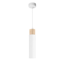 Lampa wisząca Claro biała tuba z drewnem regulowana do kuchni i nad stół nowoczesna