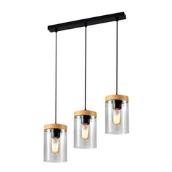 Nowoczesna lampa sufitowa Wels czarna z drewnem 3-punktowa do salonu lub sypialni