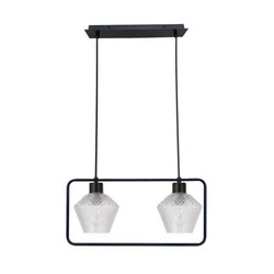 Lampa wisząca Niko czarny 2x40W E27  klosz bezbarwny karbowany