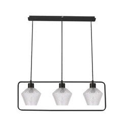 Lampa wisząca Niko czarny 3x40W E27  klosz bezbarwny karbowany