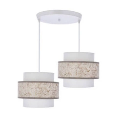 Lampa wisząca Calmi biały talerz 2x40W  E27 abażur biały+beżowy