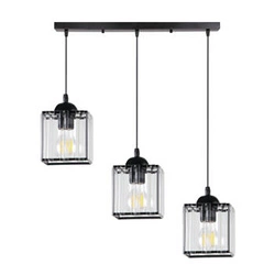 Lampa wisząca Glassia czarna 3-punktowa nowoczesna do salonu i jadalni z kryształami