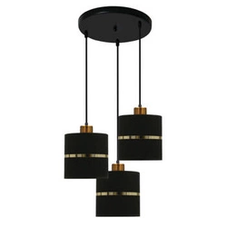 Lampa wisząca Assam czarna z abażurem i złotym paskiem 3-punktowa do salonu lub kuchni