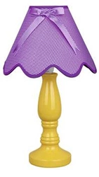 Lampka nocna do sypialni Lola nowoczesna ceramiczna żółta z fioletowym abażurem 41 cm
