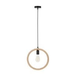 Nowoczesna lampa wisząca Kolo beżowa i czarna ze sznurka regulowana do salonu