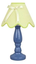 Lampka nocna do sypialni Lola nowoczesna ceramiczna niebieska z żółtym abażurem 41 cm
